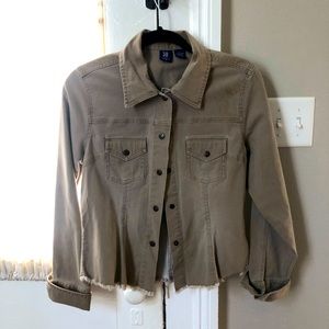 Cropped tan denim jacket